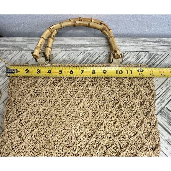 Woven Straw Purse With Bamboo Handles And Attached Coin Purse Charter Club - Picture 6 of 9